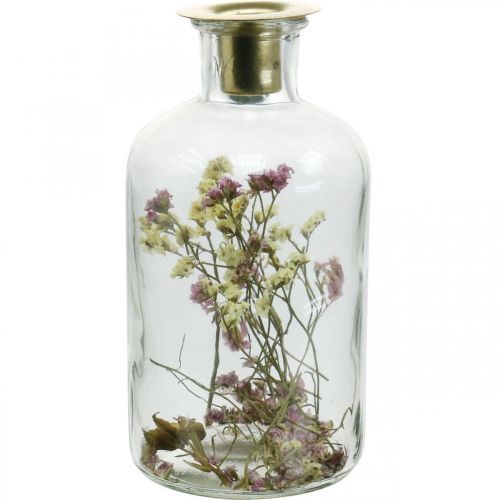 Floristik24 Verre avec bougeoir, verre décor fleurs séchées H16cm Ø8.5cm