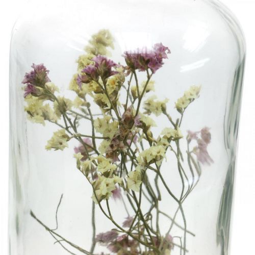 Verre avec bougeoir, verre décor fleurs séchées H16cm Ø8.5cm