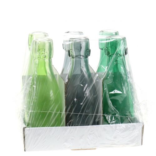 Floristik24 Vase bouteille en verre Ø5cm H16cm vert / gris 6pcs