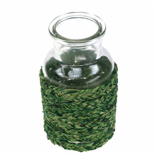 Floristik24 Bouteille déco en verre avec raphia vert H10cm 4pcs