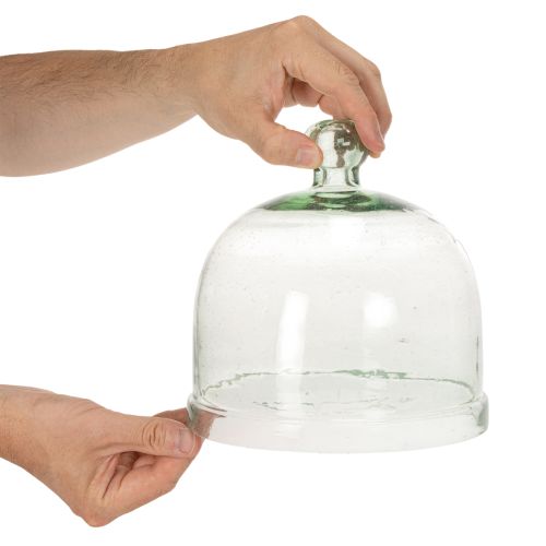 Cloche en verre recyclé avec bouton, transparente, hauteur 20 cm | Floristik24.fr