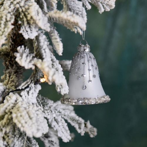 Article Cloches de Noël, décorations de sapin de Noël, cloches en verre Ø6,5cm H8cm blanc lot de 2
