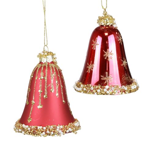 Article Cloche en verre Cloches de Noël rouge or Ø6,5cm H8,5cm 2pcs