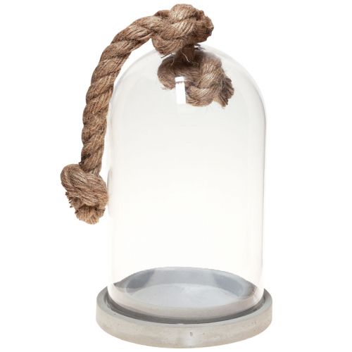 Article Cloche en verre avec plaque aspect béton et corde Ø17cm H28cm