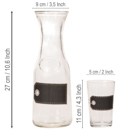 Carafe en verre H27cm avec 4 verres H11cm | Floristik24.fr