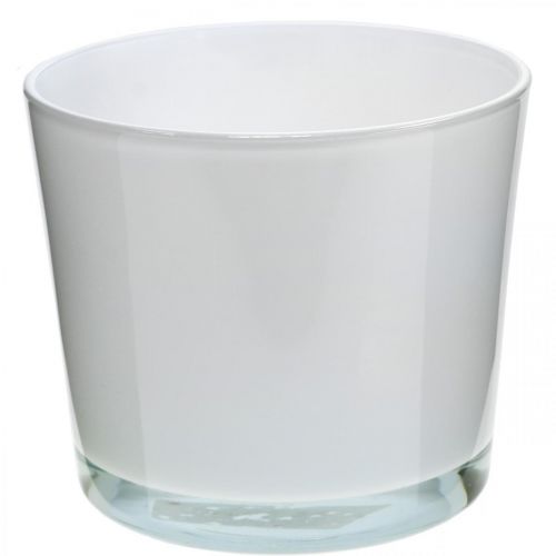 Article Cache-pot en verre bac à fleurs en verre blanc Ø14,5cm H12,5cm