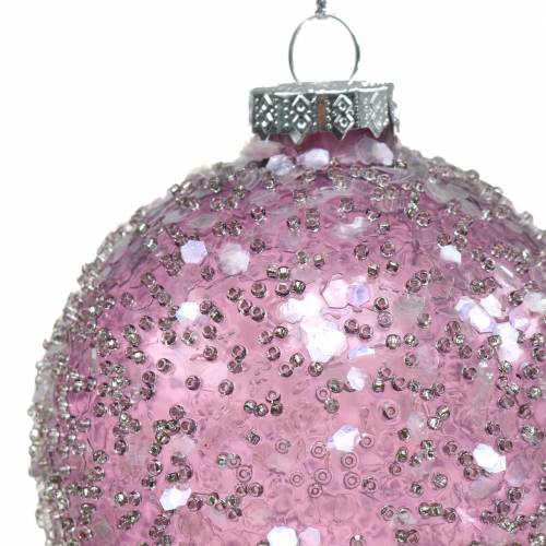 Floristik24 Décoration de sapin Boule de Noël Verre Paillettes Violet Ø8cm