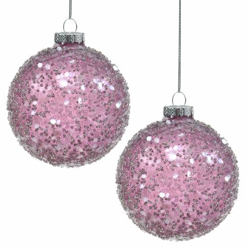 Floristik24 Décoration de sapin Boule de Noël Verre Paillettes Violet Ø8cm