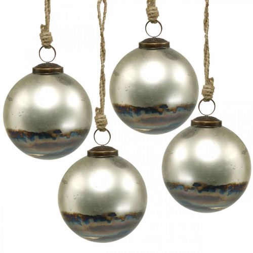 Boules de Noël boule en verre bicolore bleu, métallisé Ø9.5cm 4pcs