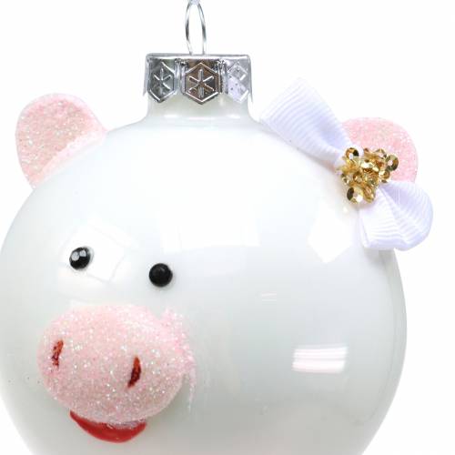Floristik24 Décoration de sapin de Noël boule en verre cochon rose/blanc Ø8cm 2pcs
