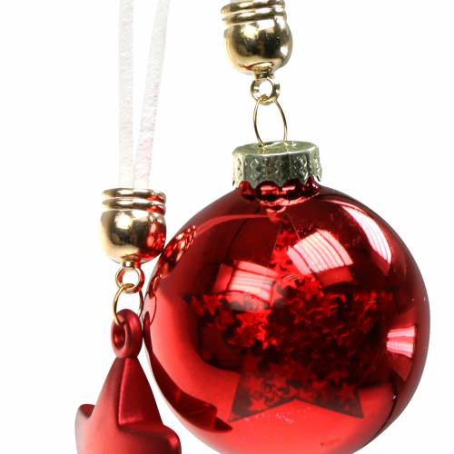 Floristik24 Boule de décoration de sapin de Noël en verre avec étoile rouge 5cm