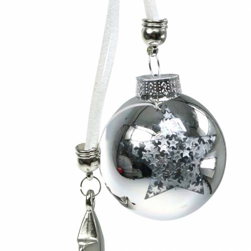 Article Boule de décoration de sapin de Noël en verre avec étoile argentée 5cm