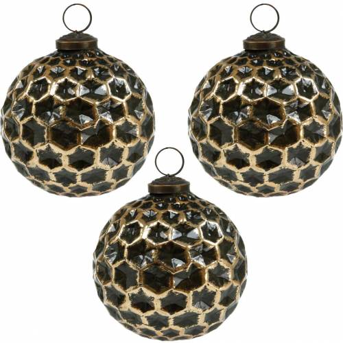 Floristik24 Boule de Noël motif nid d&#39;abeille marron, doré Ø10cm 3pcs