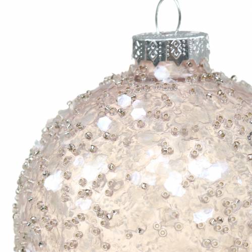 Floristik24 Décorations pour sapin de Noël boule de verre paillettes roses Ø8cm 4pcs