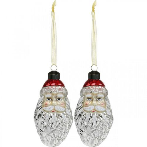 Floristik24 Pendentif décoratif Père Noël, décoration de l&#39;avent, décoration sapin de Noël en verre véritable, look vintage H12cm Øcm 2pcs