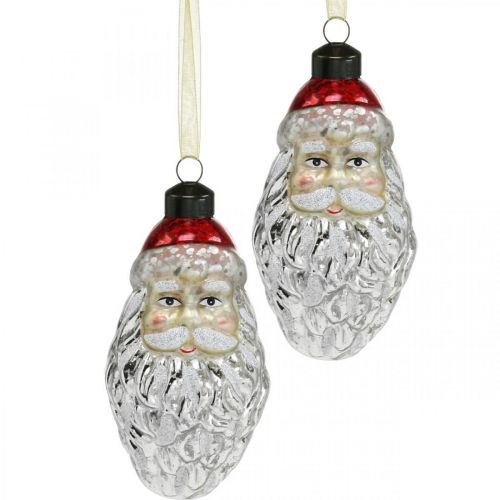 Floristik24 Pendentif décoratif Père Noël, décoration de l&#39;avent, décoration sapin de Noël en verre véritable, look vintage H12cm Øcm 2pcs