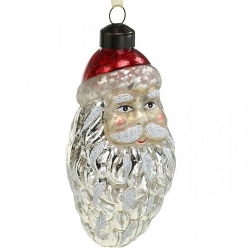 Floristik24 Pendentif décoratif Père Noël, décoration de l&#39;avent, décoration sapin de Noël en verre véritable, look vintage H12cm Øcm 2pcs