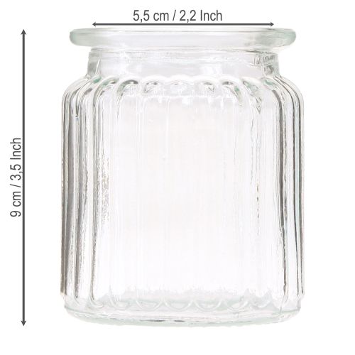 Floristik24 Vase en verre vase décoratif en verre transparent strié Ø8cm H9cm 6 pcs