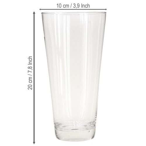 Article Vase conique en verre transparent Ø10cm H20cm