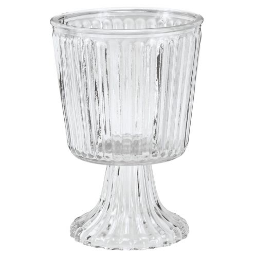 Vase en verre avec pied coupelle décorative en verre cannelé Ø13cm H19cm