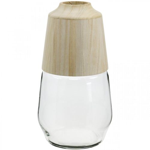 Article Vase en verre avec vase décoratif en bois vase à fleurs clair H30cm
