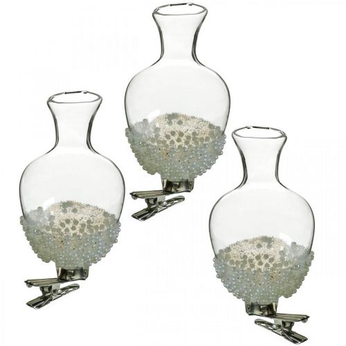 Vase en verre avec clip paillettes et perles Ø4.9cm H9.5cm transparent 3pcs