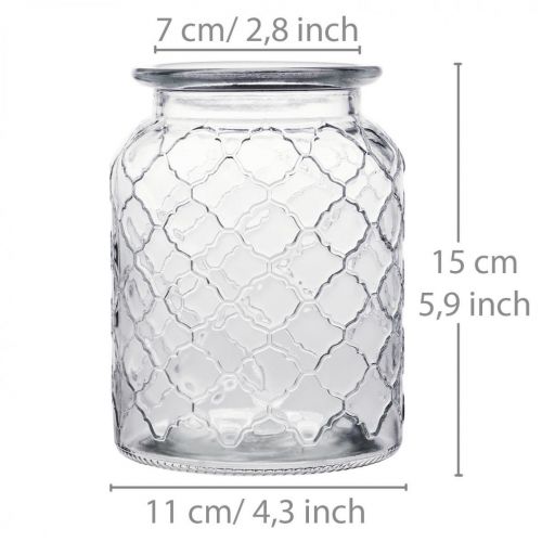 Floristik24 Vase en verre motif diamant, lanterne, récipient en verre décoratif, décoration de table 2pcs
