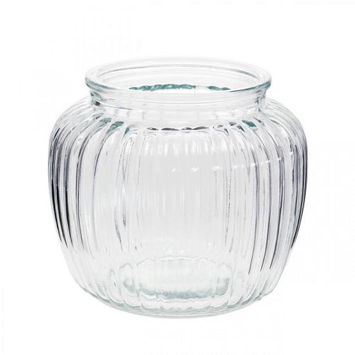 Floristik24 Vase en verre strié Ø11cm H10cm