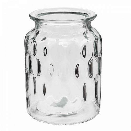 Vase en verre à motif, lanterne verre clair H15cm Ø11cm 2pcs