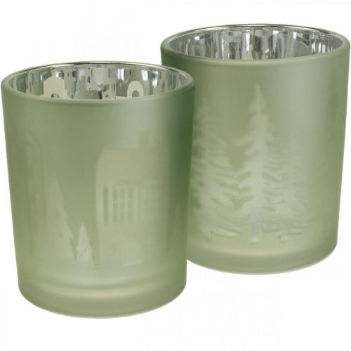 Floristik24 Lanternes, photophore verre Noël vert Ø7cm 2pcs