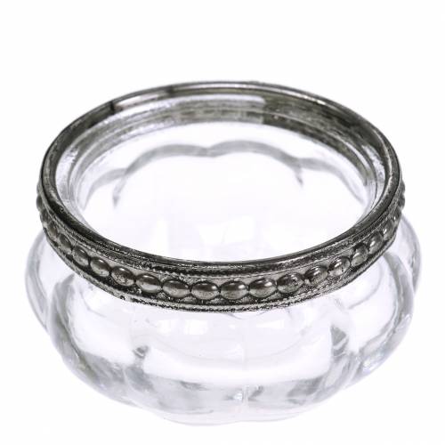 Floristik24 Photophore ancien en verre avec rebord en métal Ø6cm H3,5cm