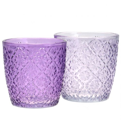 Floristik24 Lanterne en verre violet Ø9cm H9cm 2pcs