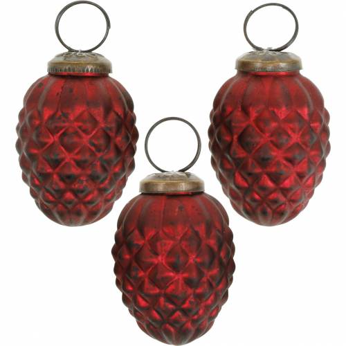 Floristik24 Décorations d'arbre cônes rouge verre véritable 6cm 3pcs