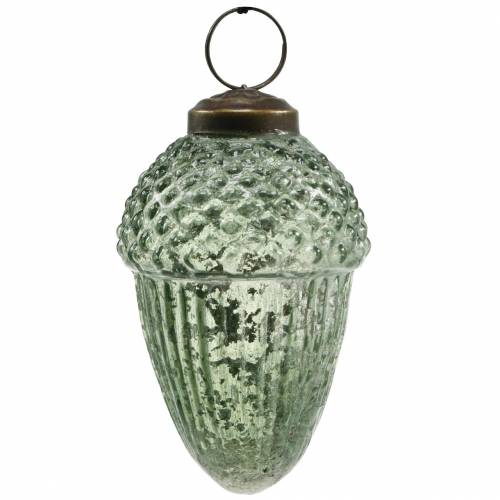 Floristik24 Décorations d&#39;arbre glands transparents, vert verre véritable 9cm 3pcs