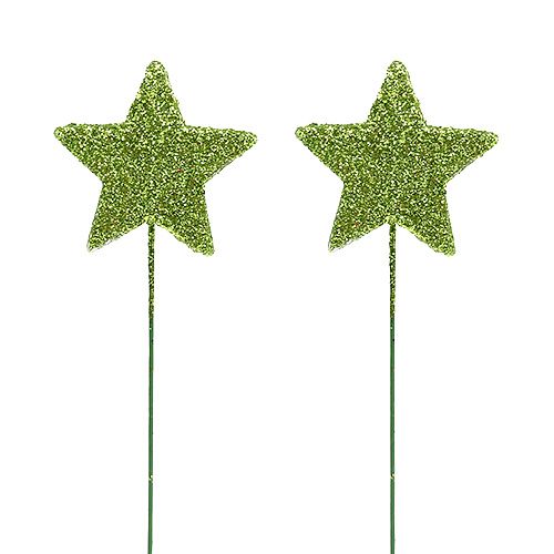Floristik24 Étoiles de mica vert 4cm sur le fil 60pcs