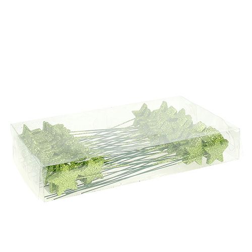 Floristik24 Étoiles de mica vert 4cm sur le fil 60pcs