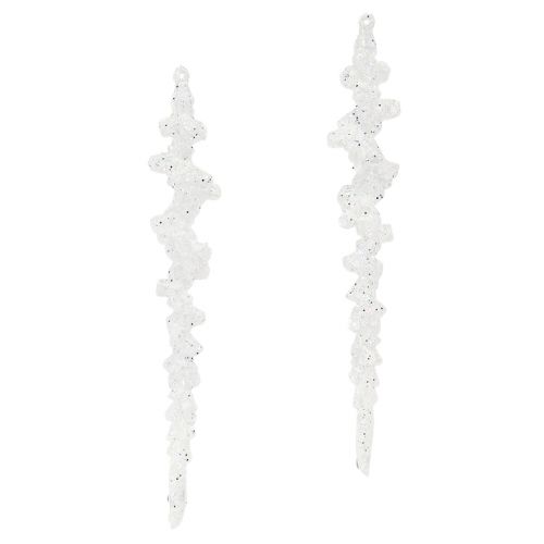 Article Glaçons pailletés à suspendre décoration d&#39;hiver blanc 24cm 8pcs