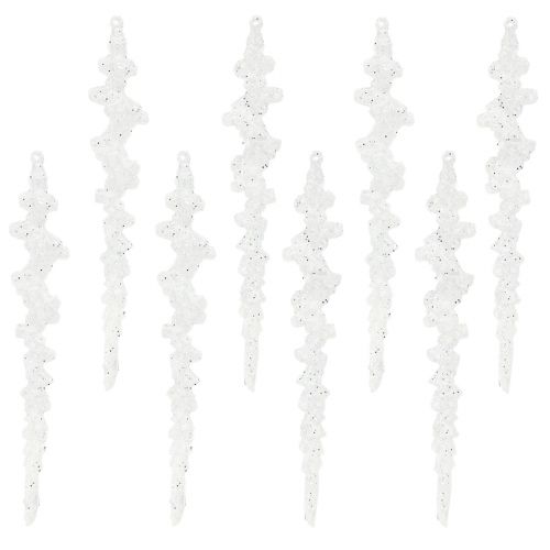 Article Glaçons pailletés à suspendre décoration d&#39;hiver blanc 24cm 8pcs