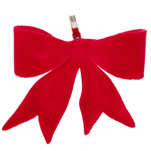 Lot de 4 nœuds rouges décoratifs avec clip en textile 11 cm