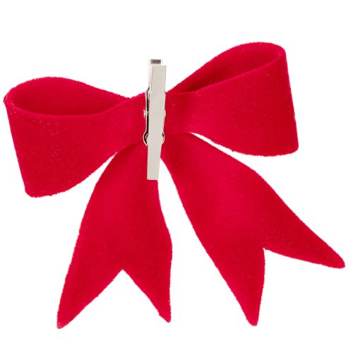 Lot de 4 nœuds rouges décoratifs avec clip en textile 11 cm | Floristik24.fr