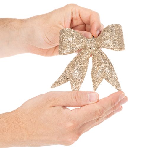 Lot de 4 nœuds pailletés dorés avec clip, 11 cm | Floristik24.fr