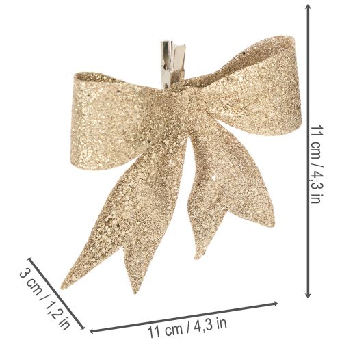 Lot de 4 nœuds pailletés dorés avec clip, 11 cm | Floristik24.fr