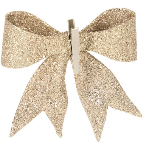 Lot de 4 nœuds pailletés dorés avec clip, 11 cm | Floristik24.fr