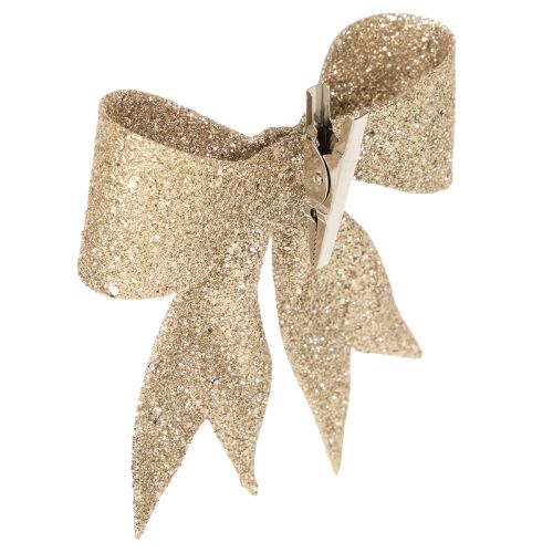 Lot de 4 nœuds pailletés dorés avec clip, 11 cm | Floristik24.fr