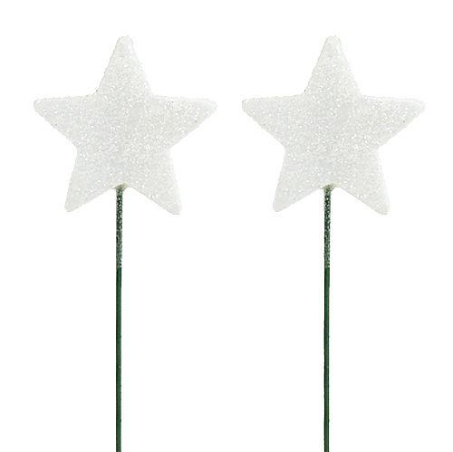 Floristik24 Paillettes étoiles sur fil blanc 4cm L22cm 60pcs