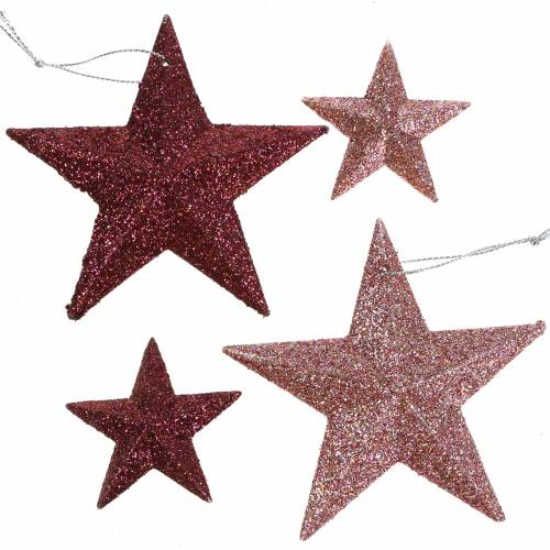 Floristik24 Mélange rose étoiles scintillantes 9,5/5cm 18 pcs