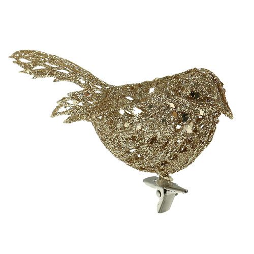 Oiseau de paillettes 8cm doré avec clip 6pcs