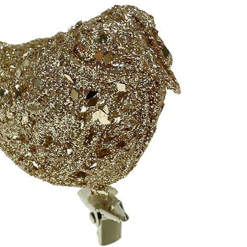 Floristik24 Oiseau de paillettes 8cm doré avec clip 6pcs