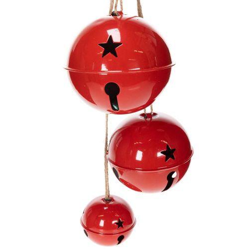 Clochettes en métal rouges 3 pièces avec corde en jute 14/12/8 cm acheter | Floristik24.fr