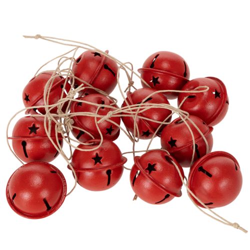 Lot de 9 clochettes décoratives en métal rouge avec motif étoile, diamètre 3 cm | Floristik24.fr